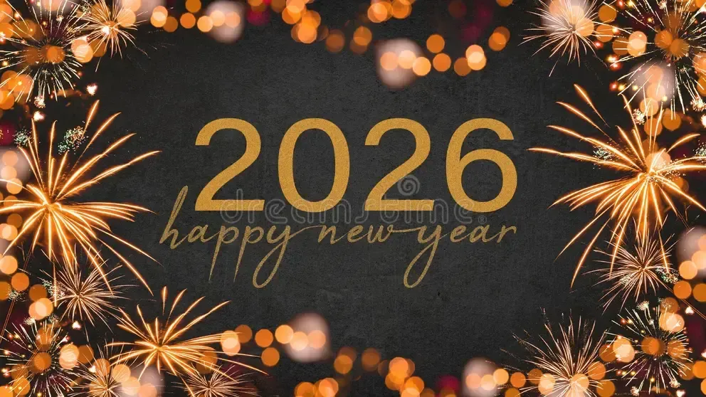 Happy new year festive silvester years eve party fond carte de voeux cadre en orange feux d artifice dans la nuit noire 264069303